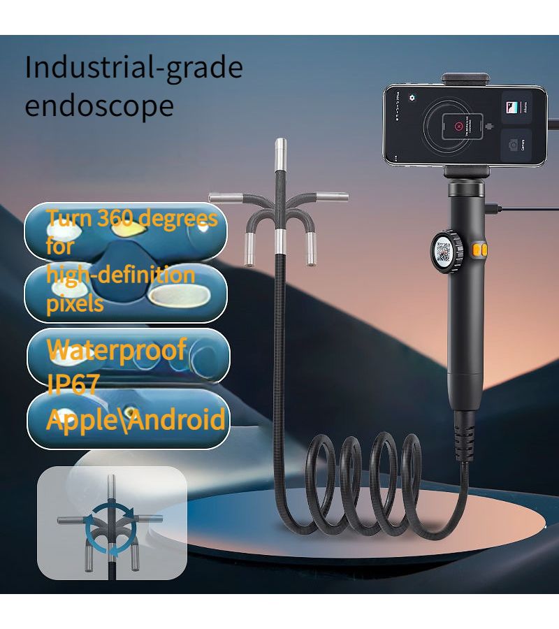 Universal Mobile Phone Model Endoscope With 360 Degree Rotation 1440p Hd Inspection Camera Steering Camera Hard Wire 39.37 Inch Compatible With Apple Android Devices Car Diagnostic Tool - Image 1