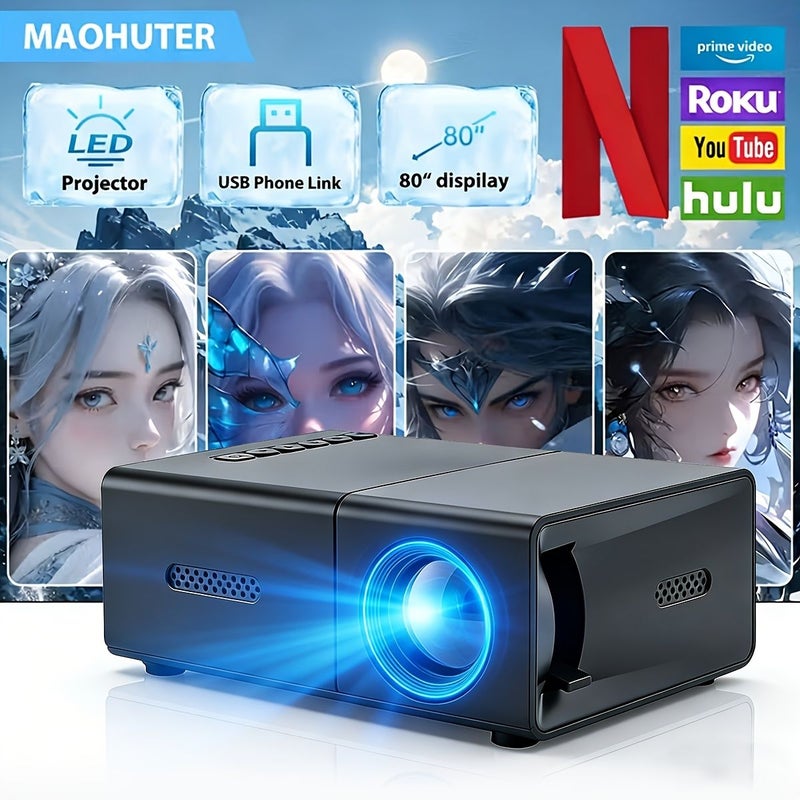 Mini Projector With Tilt Correction 180 Degree Rotation Built In Speaker Compatible USB HD Smartphones Laptops TVs Mobile Phone Projector - Image 1