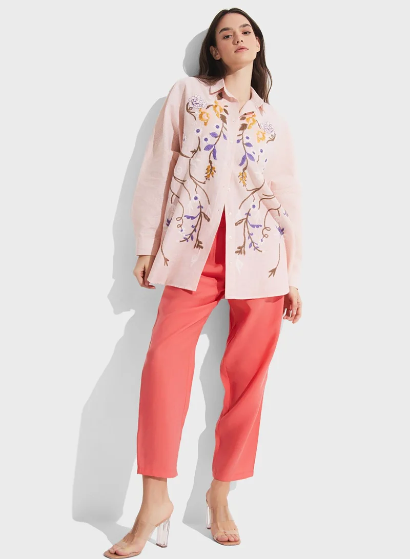 JUNE Embroided  Button Down Shirt