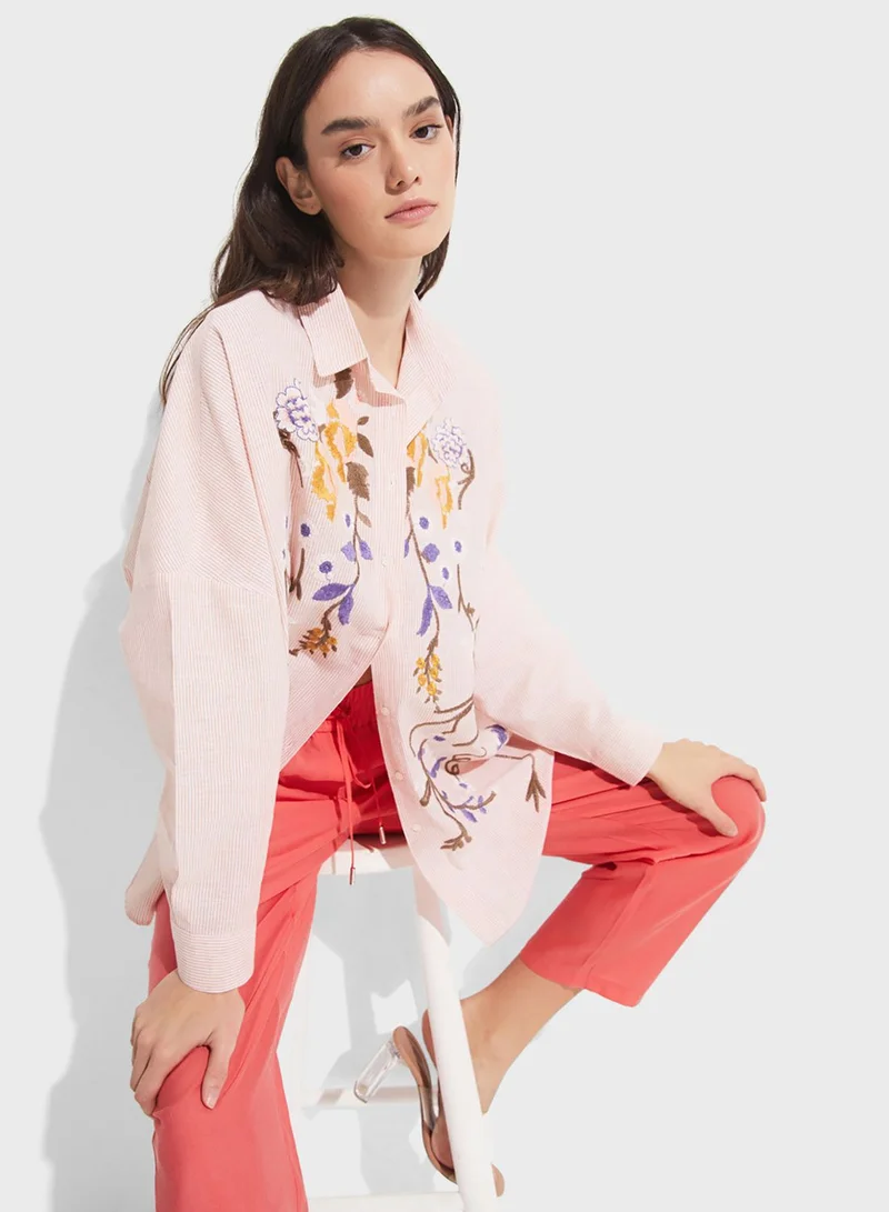 JUNE Embroided  Button Down Shirt