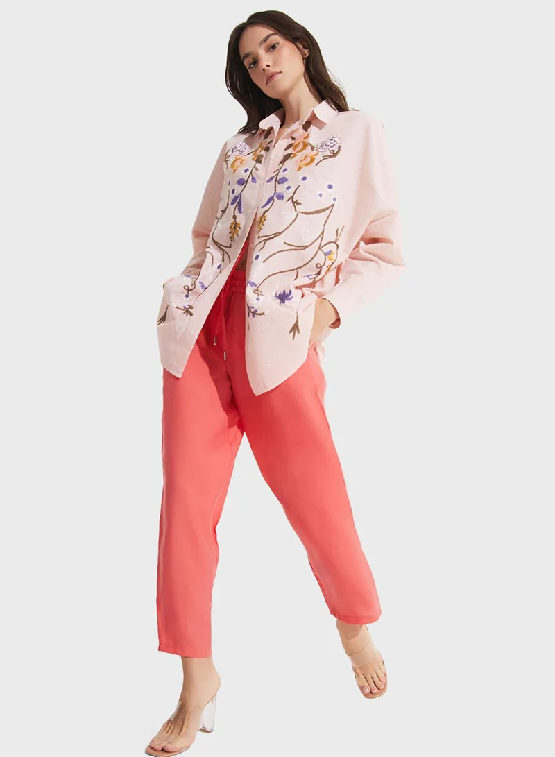 JUNE Embroided  Button Down Shirt