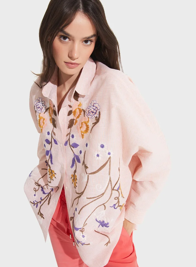 JUNE Embroided  Button Down Shirt