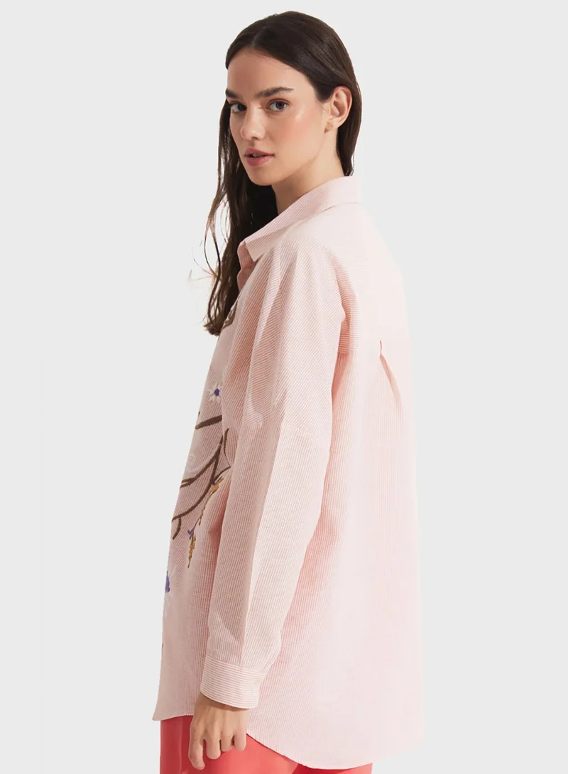 JUNE Embroided  Button Down Shirt