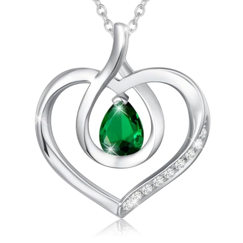 AGVANA May Birthstone Jewelry Emerald Necklace for Women Sterling Silver Forever Love Infinity Heart Pendant Necklace Anniversary Birthday Gifts for Women Mom Wife Her - Image 1