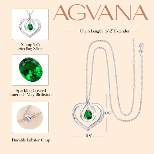 AGVANA May Birthstone Jewelry Emerald Necklace for Women Sterling Silver Forever Love Infinity Heart Pendant Necklace Anniversary Birthday Gifts for Women Mom Wife Her - Image 4
