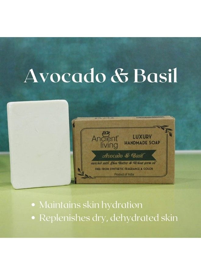 Ancient Living - Avocado & Basil Luxury Handmade Soap (Set Of 5 ) 100 Gm Each Improves Skin Elasticity Moisturizing Suitable For All Skin Types - Image 1