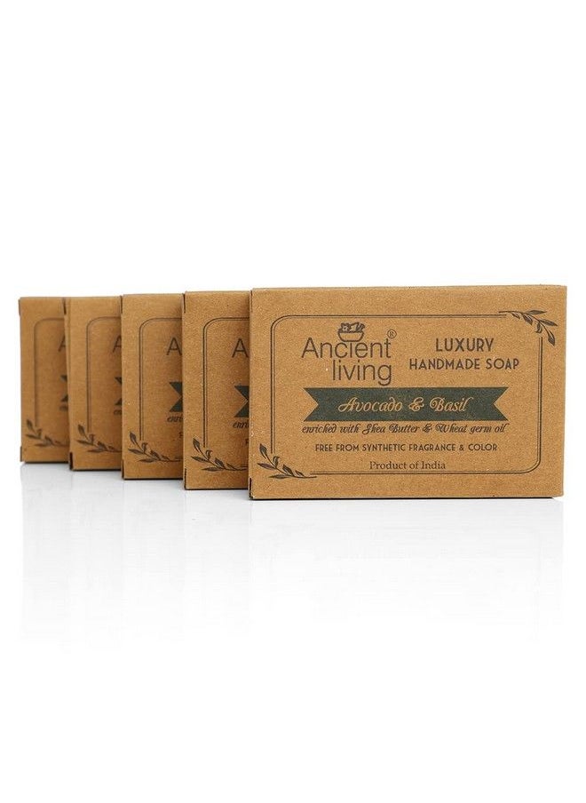 Ancient Living Avocado & Basil Luxury Handmade Soap (Set Of 5 ) 100 Gm Each Improves Skin Elasticity Moisturizing Suitable For All Skin Types  - Image 2