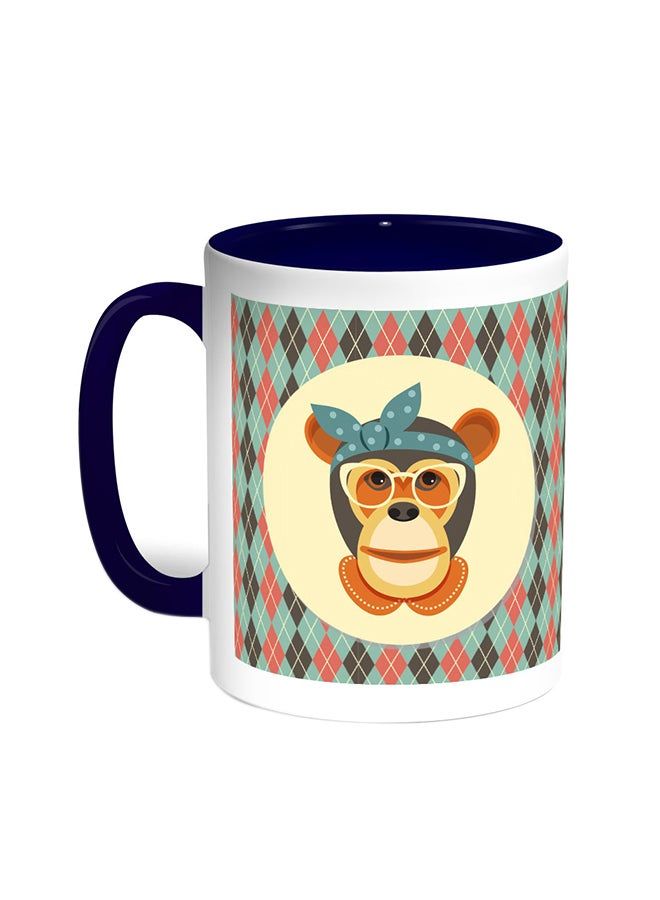 RKN Cartoon Drawings - Monkey Printed Coffee Mug Blue/White 11ounce - Image 2