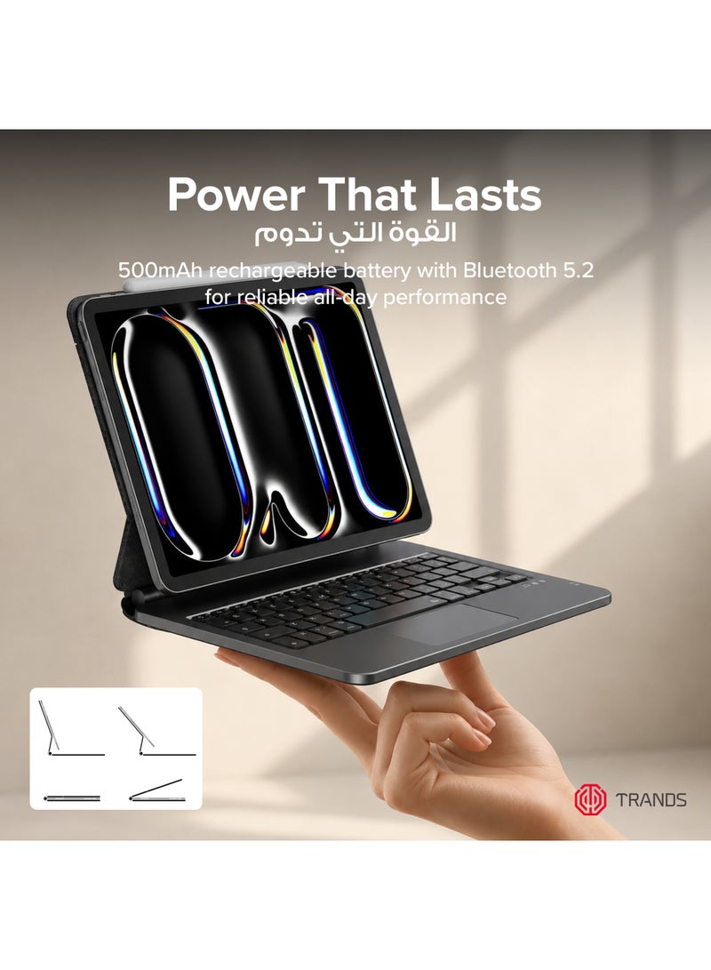 Trands Magnetic Keyboard Case for iPad with Multi-Touch Trackpad, RGB Backlit Keys, Bluetooth 5.2 an 500mAh Rechargeable Battery - Black - Image 3