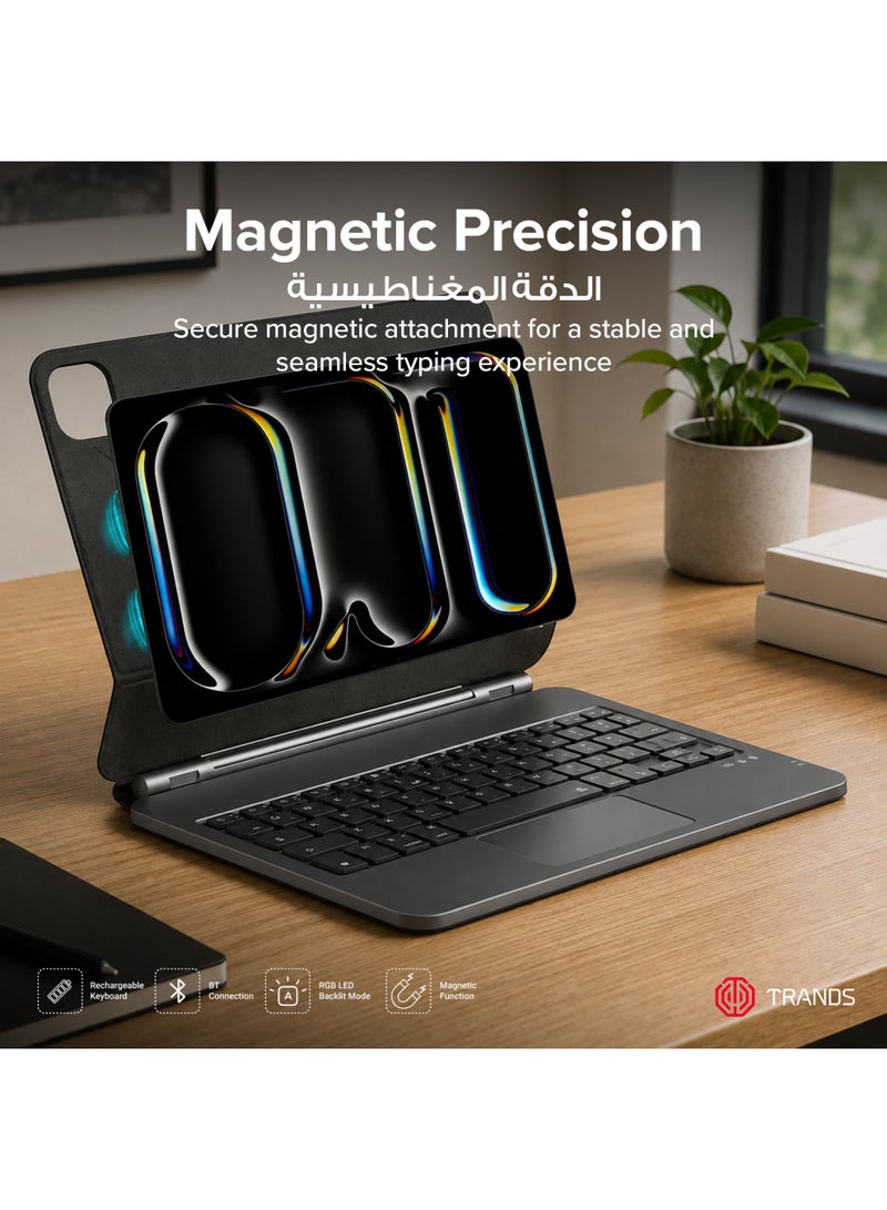 Trands Magnetic Keyboard Case for iPad with Multi-Touch Trackpad, RGB Backlit Keys, Bluetooth 5.2 an 500mAh Rechargeable Battery - Black - Image 4