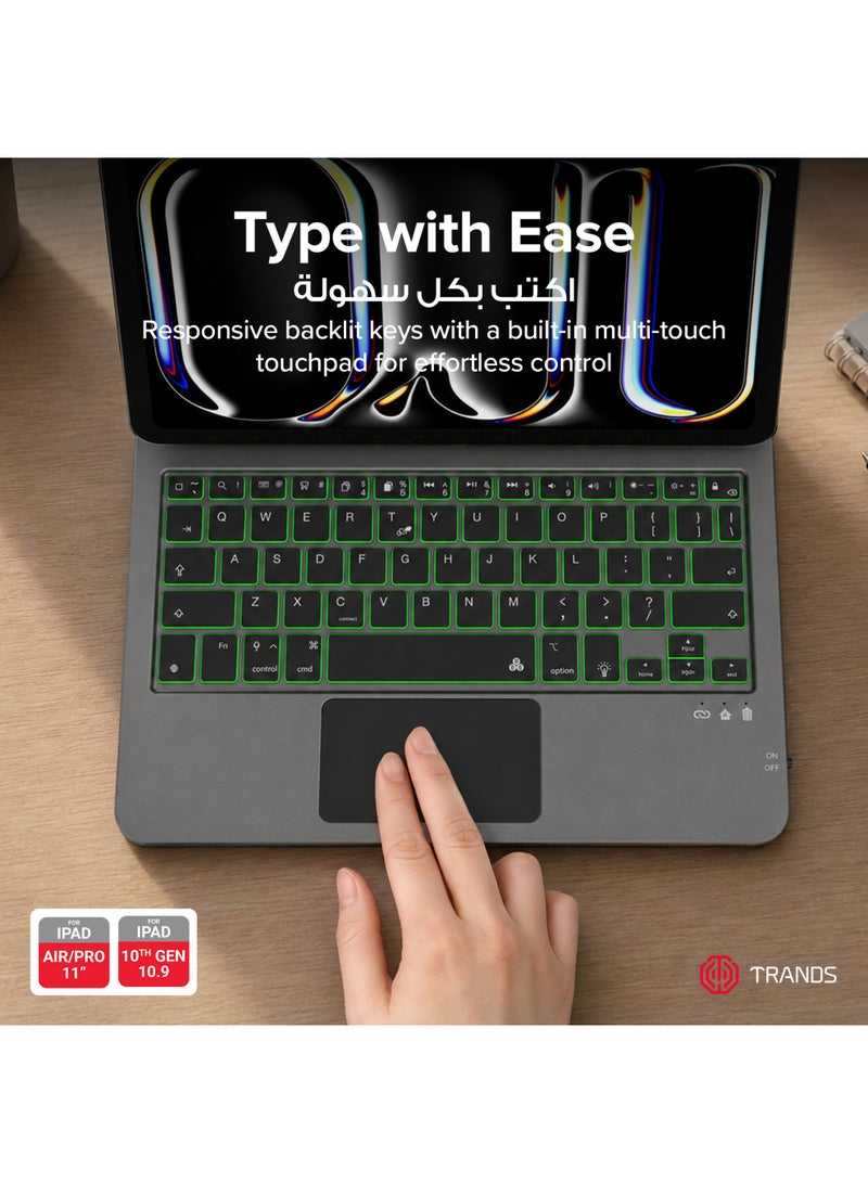 Trands Magnetic Keyboard Case for iPad with Multi-Touch Trackpad, RGB Backlit Keys, Bluetooth 5.2 an 500mAh Rechargeable Battery - Black - Image 5