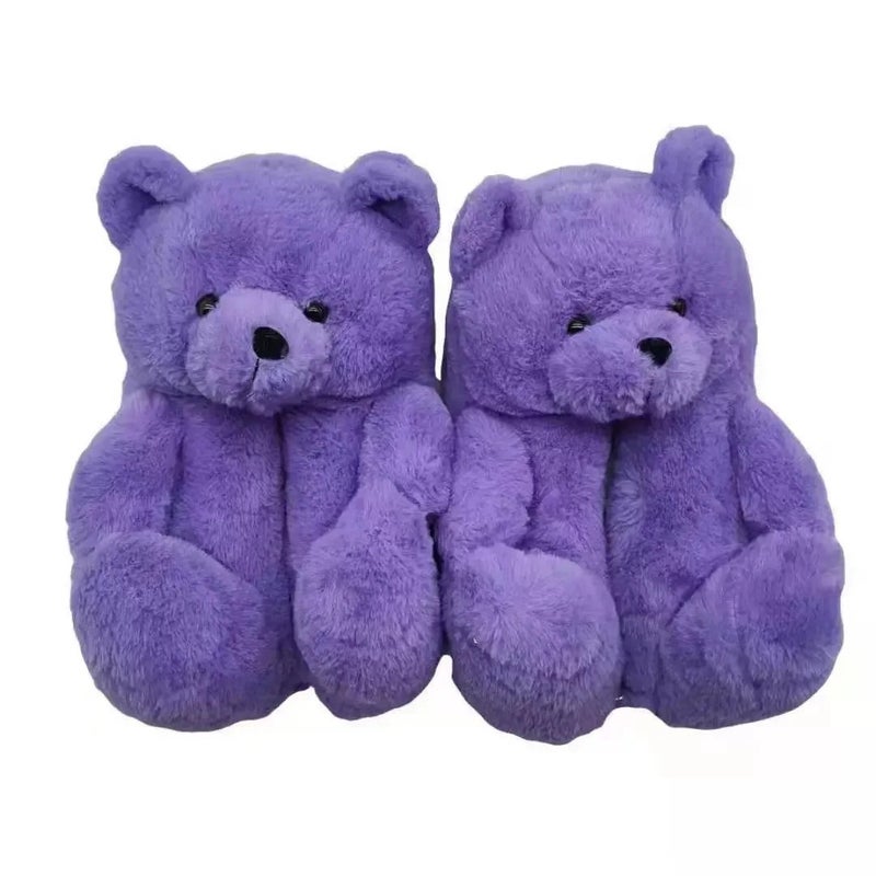 Y&D Price Fluffy Warm Kids Lady Size Teddy Bear Shape Animal Cartoon Winter Indoor Soft Slipper Shoes - Image 1