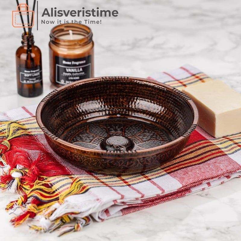 Alisveristime وعاء حمام تركي تقليدي من بأشكال وزخارف أصيلة (وزن 440 جرام، قطر 7.87 بوصة، لون نحاس قديم) - Image 2