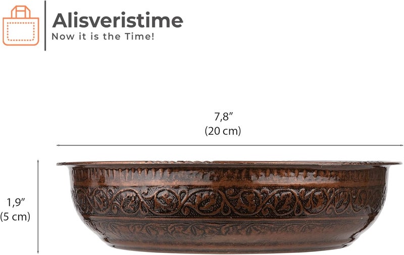 Alisveristime وعاء حمام تركي تقليدي من بأشكال وزخارف أصيلة (وزن 440 جرام، قطر 7.87 بوصة، لون نحاس قديم) - Image 3