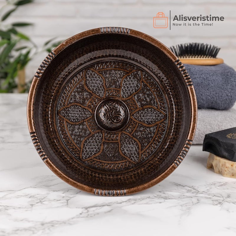 Alisveristime وعاء حمام تركي تقليدي من بأشكال وزخارف أصيلة (وزن 440 جرام، قطر 7.87 بوصة، لون نحاس قديم) - Image 5