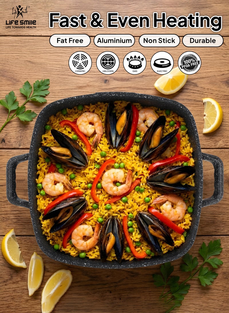 Life Smile ife Smile Granite Nonstick 32cm Shallow Pot with Lid (6.8L) – Multi-Layer Granite Coating, Induction Compatible Aluminium Casserole - Image 3