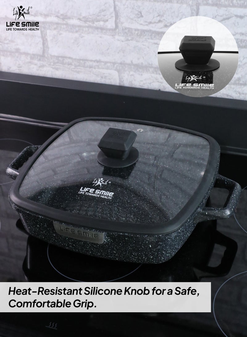 Life Smile ife Smile Granite Nonstick 32cm Shallow Pot with Lid (6.8L) – Multi-Layer Granite Coating, Induction Compatible Aluminium Casserole - Image 4