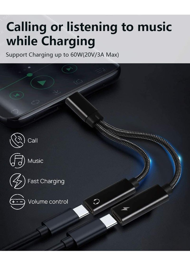 ماركة غير محددة - محول شاحن USB C مع فاصل USB C مزدوج لسماعات الرأس وشحن PD 60W السريع لأجهزة Pixel 3 4 5 6 7 XL Samsung Galaxy S23 S22 S21 S21 + Note 20/Note 10/10 + والمزيد. - Image 1