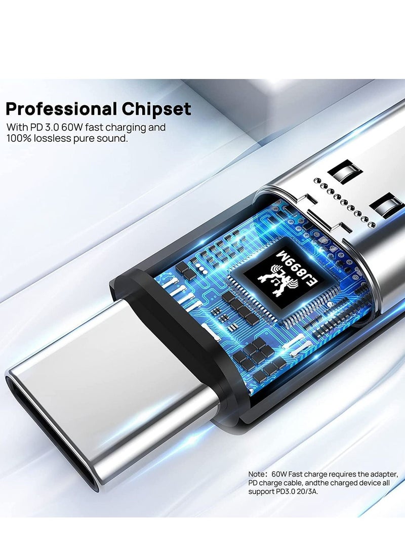 ماركة غير محددة - محول شاحن USB C مع فاصل USB C مزدوج لسماعات الرأس وشحن PD 60W السريع لأجهزة Pixel 3 4 5 6 7 XL Samsung Galaxy S23 S22 S21 S21 + Note 20/Note 10/10 + والمزيد. - Image 1