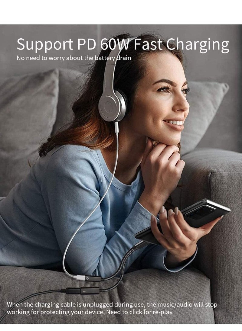 ماركة غير محددة - محول شاحن USB C مع فاصل USB C مزدوج لسماعات الرأس وشحن PD 60W السريع لأجهزة Pixel 3 4 5 6 7 XL Samsung Galaxy S23 S22 S21 S21 + Note 20/Note 10/10 + والمزيد. - Image 1