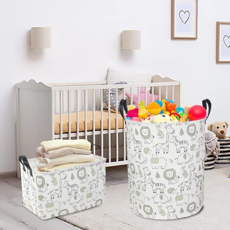 CLOCOR Rectangular Large Storage Basket,Collapsible Cute Pattern Storage Bin,Waterproof Storage Box with Handles,Gift Basket Empty,Room Decor(Green Animals) - Image 4