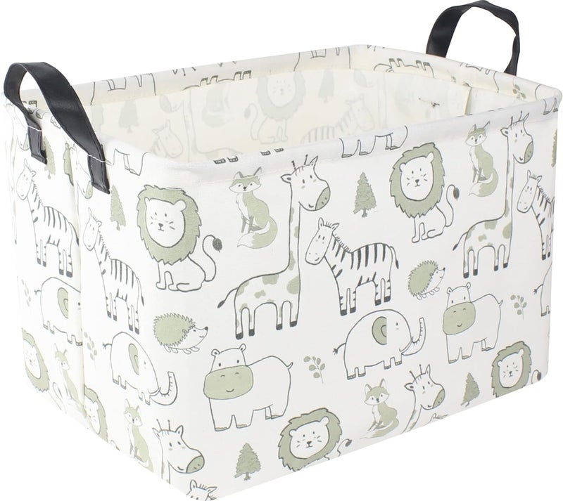 CLOCOR Rectangular Large Storage Basket,Collapsible Cute Pattern Storage Bin,Waterproof Storage Box with Handles,Gift Basket Empty,Room Decor(Green Animals) - Image 1
