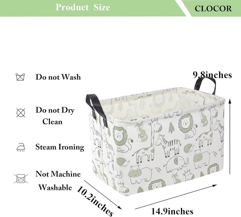 CLOCOR Rectangular Large Storage Basket,Collapsible Cute Pattern Storage Bin,Waterproof Storage Box with Handles,Gift Basket Empty,Room Decor(Green Animals) - Image 5
