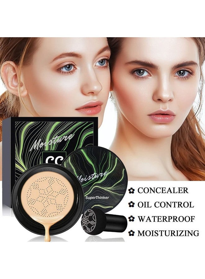 SuperThinker Air Cushion Cc Cream Mushroom Head Foundation Moisturizing Bb Cream Makeup Long Lasting Matte Concealer (Nude) - Image 2