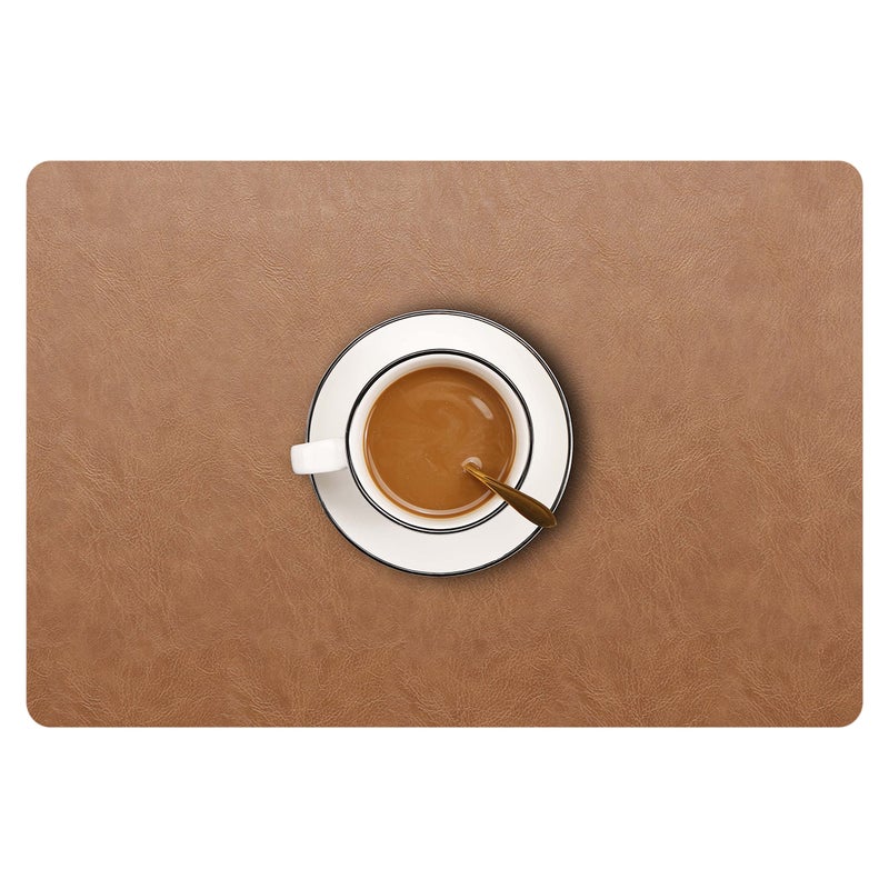 Set of 6 Faux Leather Placemats PU Table Mats Waterproof Stain Resistant Heat Resistant NonSlip Easy to Clean for Kitchen Dining TableConference Table F Flaxen