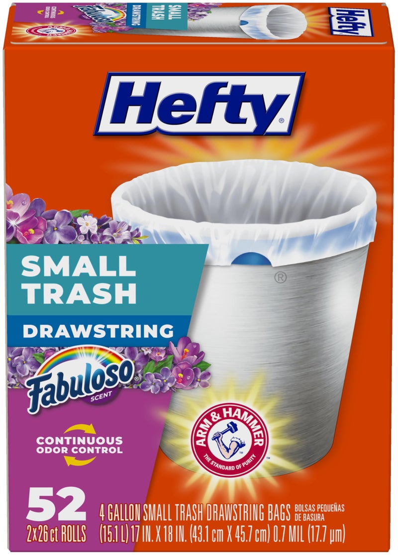 Hefty Small Trash Bags, Fabuloso Scent, 4 Gallon, 52 Count - Image 1
