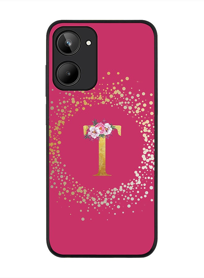Stylizedd Cover for Realme 10 4G Case , Rugged Black Slim fit Thin Protective Phone Cases -  Custom Monogram Initial Letter Floral Pattern Alphabet - T (Dark Pink Rose) - Image 1