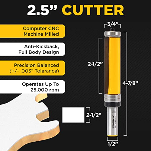 Yonico Router Bits for Woodworking - Pattern Flush Trim Router Bit Top & Bottom Bearing - 2-½” Cutter 3/4" Diameter - Premium C3 Carbide Cutters Router Bits - Wood Straight Router Bits 1/2 Shank - 14135 - Image 3
