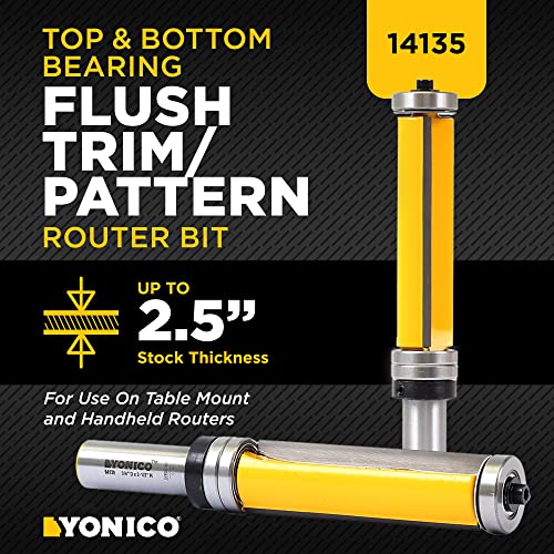 Yonico Router Bits for Woodworking - Pattern Flush Trim Router Bit Top & Bottom Bearing - 2-½” Cutter 3/4" Diameter - Premium C3 Carbide Cutters Router Bits - Wood Straight Router Bits 1/2 Shank - 14135 - Image 2