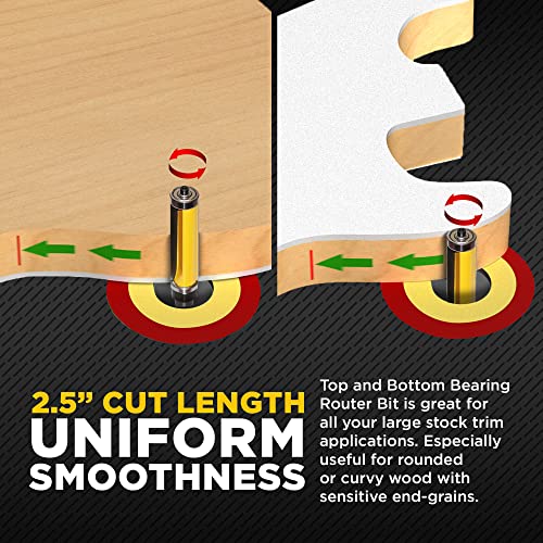 Yonico Router Bits for Woodworking - Pattern Flush Trim Router Bit Top & Bottom Bearing - 2-½” Cutter 3/4" Diameter - Premium C3 Carbide Cutters Router Bits - Wood Straight Router Bits 1/2 Shank - 14135 - Image 5