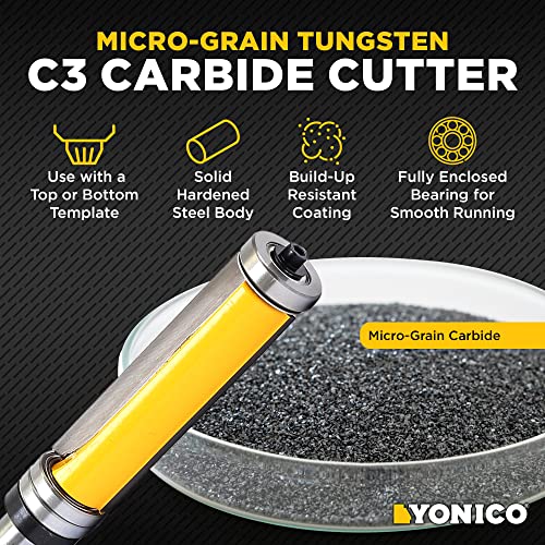 Yonico Router Bits for Woodworking - Pattern Flush Trim Router Bit Top & Bottom Bearing - 2-½” Cutter 3/4" Diameter - Premium C3 Carbide Cutters Router Bits - Wood Straight Router Bits 1/2 Shank - 14135 - Image 4