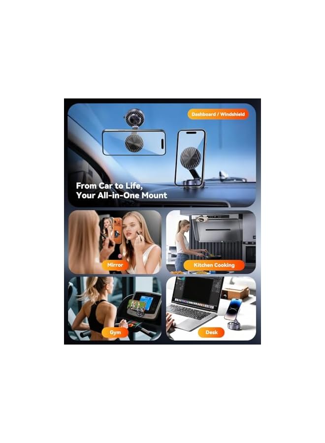 S-TOP Vacuum Magnetic Car Phone Holder,Suction Cup Phone Mount for MagSafe,Car Mobile Holder with Vacuum Suction Base 360° Rotating Metal Arm for iPhone 17/16/15 Series & Android Universal Car Phone Stand - Image 2