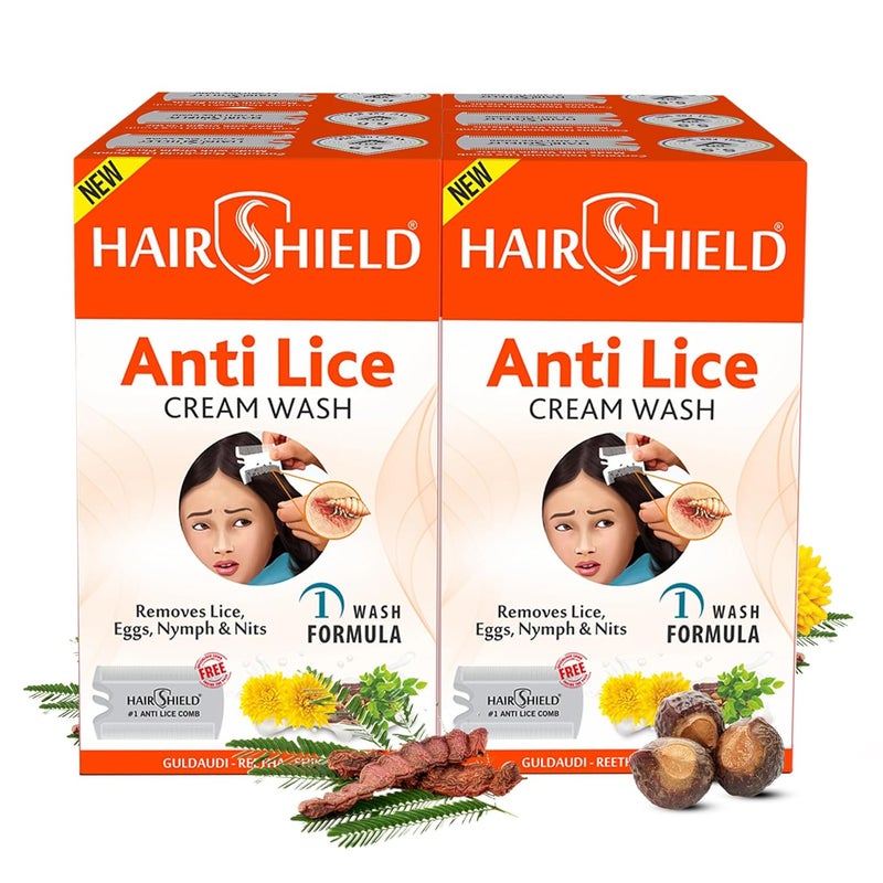 HAIR SHIELD Hairshield Anti Lice Cream Wash New Pack of 6 x 30ml  Each Pack with New Big Lice Specialist Comb  Made with Guldaudi Reetha  Shikakai  Effective for Kids Men  Women  1 Wash Formula - Image 1