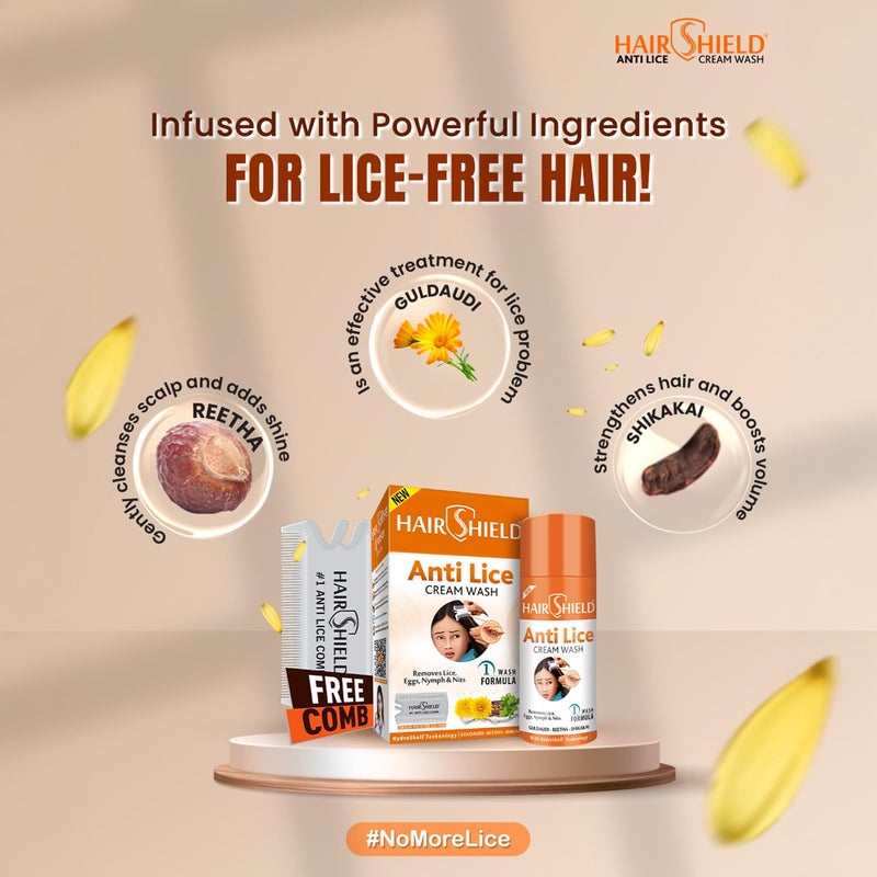 HAIR SHIELD Hairshield Anti Lice Cream Wash New Pack of 6 x 30ml  Each Pack with New Big Lice Specialist Comb  Made with Guldaudi Reetha  Shikakai  Effective for Kids Men  Women  1 Wash Formula - Image 4