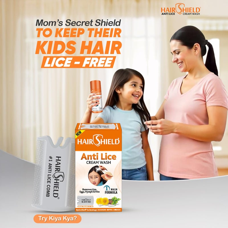 HAIR SHIELD Hairshield Anti Lice Cream Wash New Pack of 6 x 30ml  Each Pack with New Big Lice Specialist Comb  Made with Guldaudi Reetha  Shikakai  Effective for Kids Men  Women  1 Wash Formula - Image 2