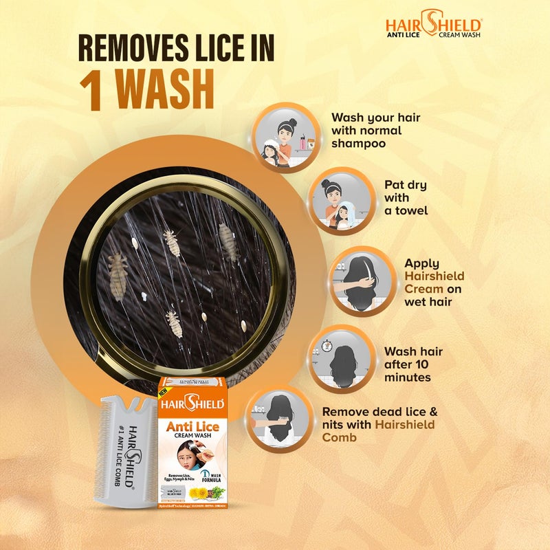 HAIR SHIELD Hairshield Anti Lice Cream Wash New Pack of 6 x 30ml  Each Pack with New Big Lice Specialist Comb  Made with Guldaudi Reetha  Shikakai  Effective for Kids Men  Women  1 Wash Formula - Image 3