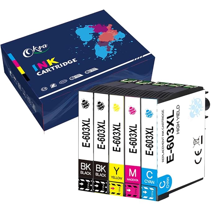 Okra Pack of 5 Ink Cartridges Compatible with 603 XL for XP 2100 XP 2105 XP 3100 XP 3105 XP 4100 XP 4105 XP 4150 XP 4155 WF-2810 WF-2820 WF-2830 WF-2835 WF-2835 WF-2835 WF-288 40