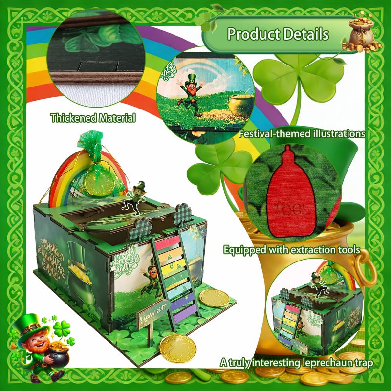 Vecacosic Thicked Wood Leprechaun Trap Kit for Kids, Funny Catch A Leprechaun Kit, St Patricks Day DIY Leprechaun Trap Kits for Classroom St Patricks Day Kids Good Luck Gifts Leprechaun Traps - Image 3