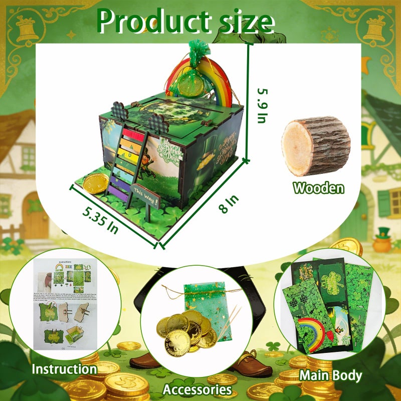 Vecacosic Thicked Wood Leprechaun Trap Kit for Kids, Funny Catch A Leprechaun Kit, St Patricks Day DIY Leprechaun Trap Kits for Classroom St Patricks Day Kids Good Luck Gifts Leprechaun Traps - Image 2