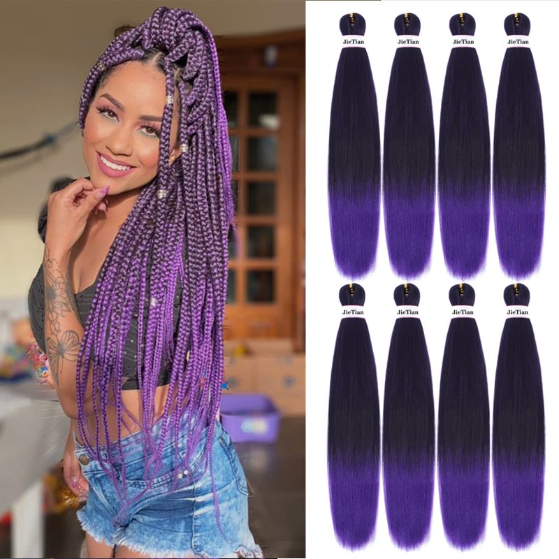 Liang Dian Pre Stretched Braiding Hair Ombre 30 Inch 8 Packs Synthetic Crochet Braids Hot Water Setting Professional Soft Yaki Texture Synthetic Hair Extensions30 Inch 1BPurple