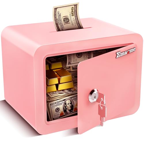 Emasme Pink Safe Kids Safe Mini Safes for Kids Small Safes for Home Dorm Safety Box for Money Cash Documents Mini Lock Box with Key Pink Portable (0.23 cubic feet) - Image 1