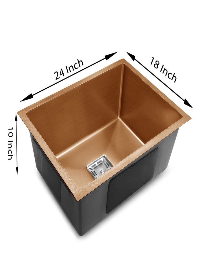 Messina 24" X 18" X 10" Single Bowl Rose Gold Sink,Stainless Steel Sink For Kitchen Handmade Matt Finish Sound Proof Pads|Waste Pipe|Square Coupling|Adjustble Rack - Image 3