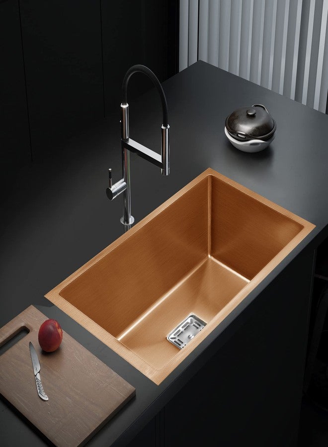 Messina 24" X 18" X 10" Single Bowl Rose Gold Sink,Stainless Steel Sink For Kitchen Handmade Matt Finish Sound Proof Pads|Waste Pipe|Square Coupling|Adjustble Rack - Image 2