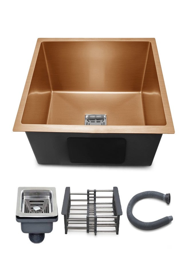 Messina 24" X 18" X 10" Single Bowl Rose Gold Sink,Stainless Steel Sink For Kitchen Handmade Matt Finish Sound Proof Pads|Waste Pipe|Square Coupling|Adjustble Rack - Image 1