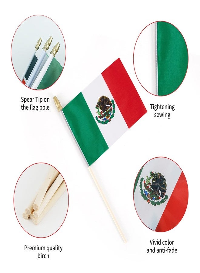 Lebei Mexico Flag Mini Small Mexican Handheld Stick Flags 4x6 Inch 12 Pack - Image 3