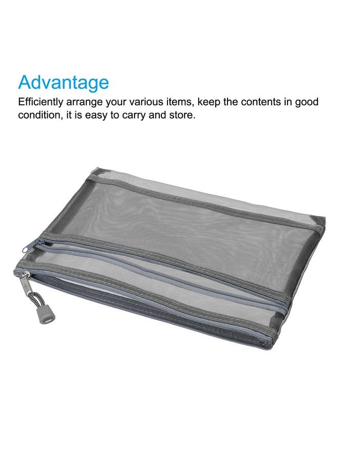 MECCANIXITY - MECCANIXITY Mesh Zipper Bags, A5 Nylon Double Layer Zip File Pouch Storage Organizer Pockets for Travel Office Accessories, Gray Pack of 6 - Image 1
